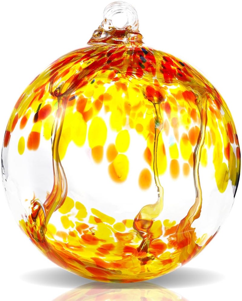 VOREEN 6" Hanging Glass Garden Gazing Ball Hand Blown Glass Witch Ball Christmas Ornament Friendship Balls for Outdoor Garden Patio Window Home Décor, Gift for Mom Wife Friend, Orange - Image 1